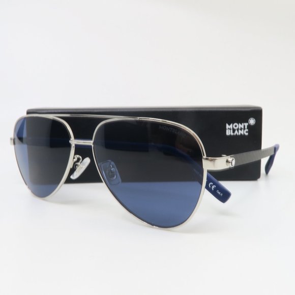 Mont Blanc Other - Mont Blanc MB 01825 004 59mm Silver/Blue Carbon Fiber New Men's Sunglasses